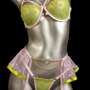 Falda liguero verde-rosa