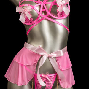 Conjunto liguero rosa cintas