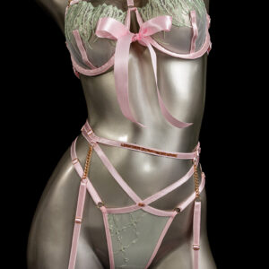 Conjunto liguero verde-rosa